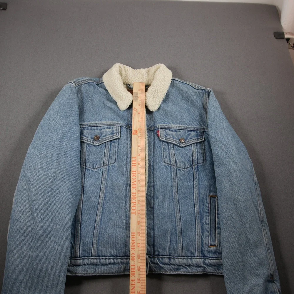 Levi's Sherpa Collar Lined Denim Trucker Women Jacket XL Western Cowgirl Y2K